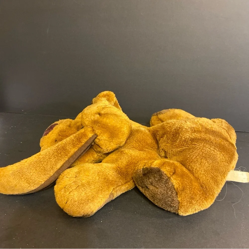 Vintage Brown Puppy Dog Plush Hound‎ Stuffed Animal Laying Down Vinyl Nose